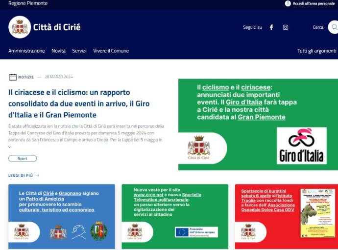 Nuovo look per il sito istituzionale di Ciriè. Grafica moderna e accattivante, ma semplice per la consultazione